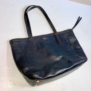 Vintage Fossil Black Leather Shoulder Bag Handbag 16"w